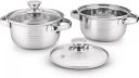 Classic Essentials Stainless Steel Marvel Casserole with Glass Lid Pack of 2 Cook and Serve Casserole Set  (1050 ml)...