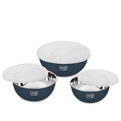 CLASSIC ESSENTIALS Stainless Steel Microwave Safe Mixing Bowls Set with Lid | Set of 3 (500 ml, 750 ml & 1250 ml) Blue