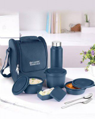 Classic Essentials Supreme Microwave Safe Set of 5 with Bottle|Bag & Cutlery 4 Containers Lunch Box (1250 ml, Thermoware)