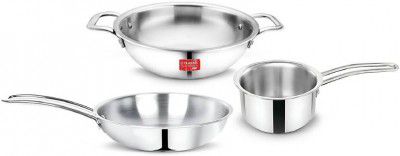 Classic Essentials Triply Kadhai 22cm, Saucepan 16cm, Frypan 22cm Combo Induction Bottom Cookware Set (Triply, 3 - Piece)