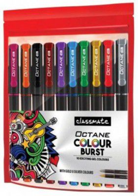 Classmate Octane Burst Multi Colour Gel Pen  (Pack of 10, Ink Color - Pink, Orange, Black, Maroon, Purple, Blue, Green, Yellow, Red, Grey)
