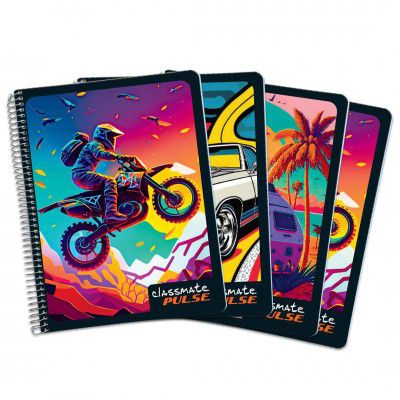 Classmate Pulse Single Subject Spiral Notebook - Pack of 4 | Unruled | 200 Pages | 24.0cm x 18.0cm 