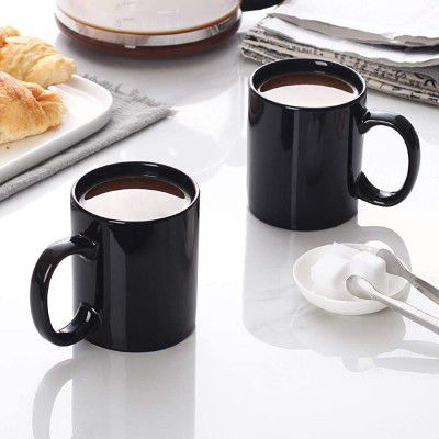 Clay Craft - 330ml - Black Coffee/Milk/Tea Mug - Glossy (Set of 2), Standard