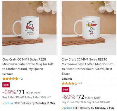 Clay Craft Coffee Mug at ₹89 + Buy 3 get 5% off