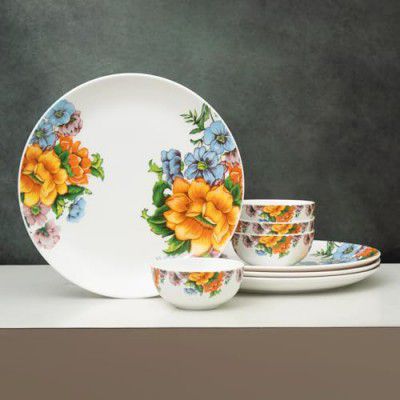 Clay Craft Fine Ceramic Eco Dinner Set, Enchanting Gold, for Family of 4, Kitchen Set (ECO4, 8 Pieces)