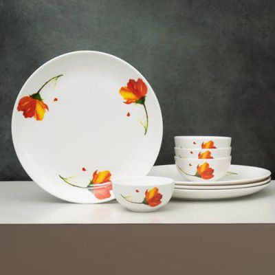 Clay Craft Fine Ceramic Eco Dinner Set, Enchanting Gold, for Family of 4, Dinner Set Ceramic (ECO3, 8 Pieces)