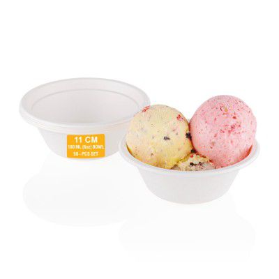 Clazkit 180 Ml, 50-Pack Round Compostable Bagasse Bowls | Disposable Eco-Friendly Biodegradable Dinner 
