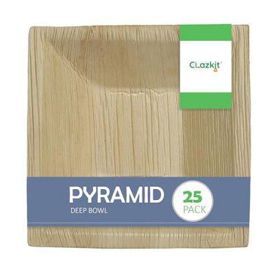 Clazkit Areca Deep Pyramid Bowl - 25 Pack, Like Wooden Bamboo | Eco Friendly, Biodegradable, Use and Throw Small Dona | for Serving Pasta, Soup & Snacks | Birthday, Wedding & Party (6.5 Inch)