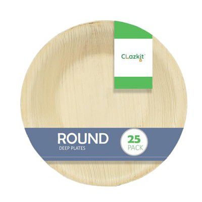 Clazkit 25 Pack Areca Round Palm Leaf Bowl | Like Wooden Bamboo | Eco Friendly, Biodegradable, Use and Throw Small Dona | for Serving Pasta, Soup & Snacks | Birthday, Wedding & Party | 6 Inch