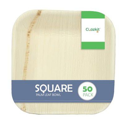 Clazkit 50 Pack Areca Square Palm Leaf Bowl | Like Wooden Bamboo | Eco Friendly, Biodegradable, Use and Throw Small Dona | for Serving Pasta, Soup & Snacks | Birthday, Wedding & Party (6" X 6"