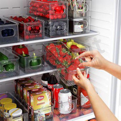 Clazkit Acrylic Fridge Organiser | Fridge Storage Boxes | Refrigerator Storage Containers | Pack of 4| For Vegetable, Fruits Etc | Size-10"x 4" x 3.0"