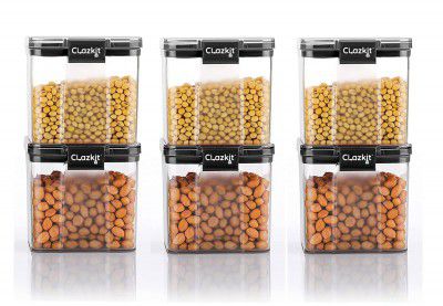 Clazkit Air Tight Lock & Lock Containers Storage Set For Kitchen (Pack Of 6, Black,700 ml, Plastic)