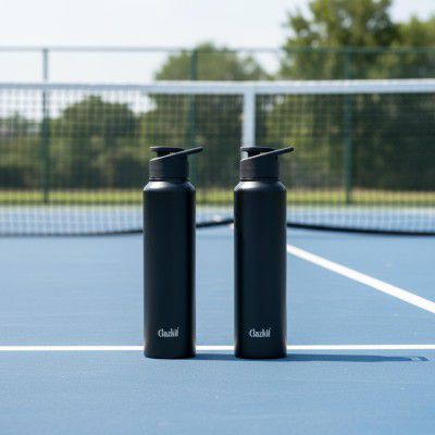 Clazkit Amaze Sporty Stainless Steel Black Matte Finish Water Bottle Set of 2 | 1000ml
