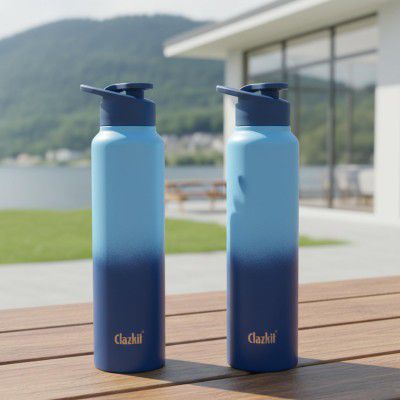 Clazkit Dual Colored Stainless Steel Water Bottle 1000ml - Set of 2