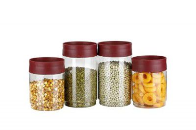 Clazkit Eazystack plastic Storage Jar Air-Tight BPA Free Combo Containers Set Kitchen Organizer & Kitchen Storage Set of 4 Pantry Organization Multipurpose Jar 1000 ML,1500 ml - Red