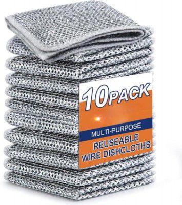 Clazkit Multipurpose Non-Scratch Wire Dishcloths - Pack of 10 - Ideal for Washing Dishes, Sinks, and Counters - Easy Rinsing and Machine Washable