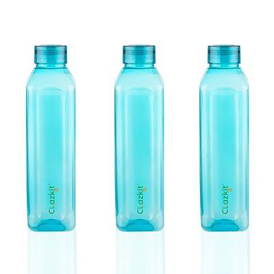 Clazkit Plastic Water Bottle Pack of 3, Blue -1 Litre
