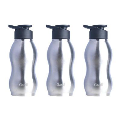 Clazkit Platina 750ml Sporty Stainless Steel Water Bottle Set of 3
