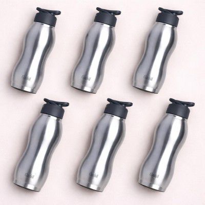 Clazkit Platina 750ml Sporty Stainless Steel Water Bottle Set of 6