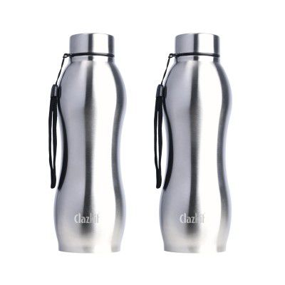 Clazkit Platina Pro Classic Stainless Steel Water Bottle 1000ml, Set of 2