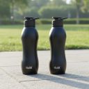 Clazkit Platina Stainless Steel Black Matte Finish Water Bottle Set of 2 ...