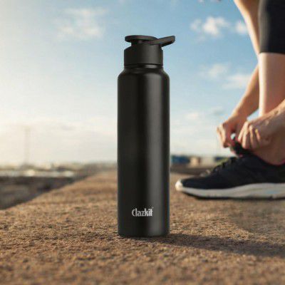 Clazkit Amaze Sporty Stainless Steel Black Matte Finish Water Bottle 1000ml