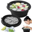 Clazkit Silicone Collapsible Face Bowl with Built-in Ice Tray, Modern Style, Black, Round, Dishwasher Safe...