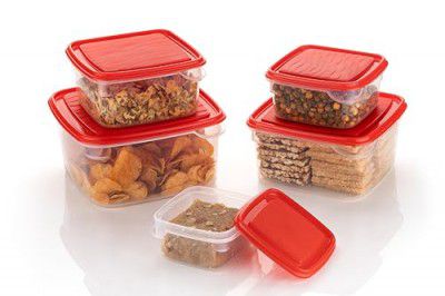 Clazkit Square Plastic Storage Jars Containers Set for Kitchen | BPA Free Leak Proof Food Grade Material Multicolour | Set of 5-3000ml | 2000ml | 1200ml | 700ml | 450ml