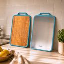 Clazkit Stainless Steel & Wooden Dual Side Chopping Board with Handle (36.5 x 23 x 0.1cm)...