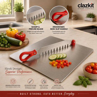 Clazkit Stainless Steel Chopping Board with Multifunctional Cutter | Heavy Duty Cutting Board for Fruits, Vegetables | Rust-Resistant Kitchen Prep Board |31L x 24W x 5Th