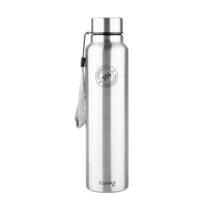 Clazkit Stainless Steel Water Bottle, 1000 ml (Silver)