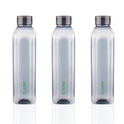 Clazkit Venice Plastic Water Bottle Pack of 3, Black -1 Litre