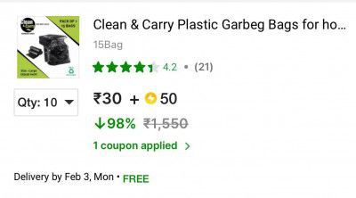 Clean & Carry Plastic Garbeg Bags for house,Office,Malls ( 25 x 30 inch ) 15 bags Large 30 L Garbage Bag Pack Of 15  (15Bag )