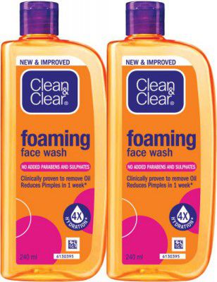 Clean & Clear Foaming Face wash | Pimple & Acne removal Face Wash | 2 × 240 ML