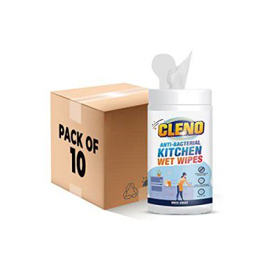 Cleno Kitchen Wet Wipes to Clean Sticky, Greasy Dirt on Platform, Shelves, Jars, Floor & Sink - 50 Wipes (Ready to Use) (Pack of 10)