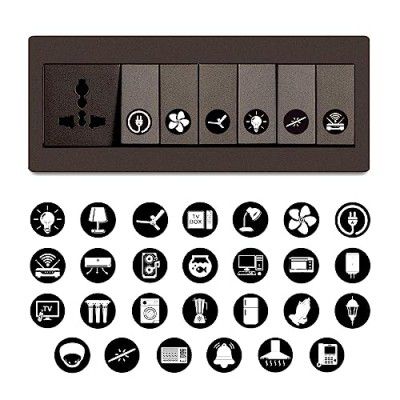 Clickedin Transparent Switch Id Sticker Vinyl Labels 3-A4 Sheets for Electric Board Appliances Including 27 Designs in Total 495 Stickers for White and Black Switches, Self Adhesive