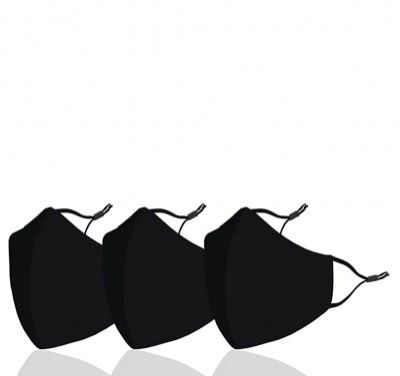 CLOCOMFERR Cloth Cotton Reusable Mask with Adjustable Ear Loop (Black Pack of 3 Without Valve) for Men & Women