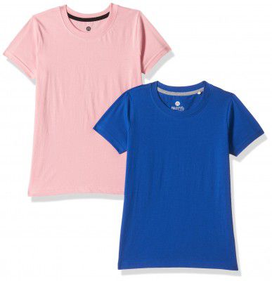 Clotth Theory Girl's Colored Bio Washed Cotton Short Sleeve Solid T-Shirt Pack of 2