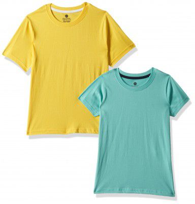 Clotth Theory Girl's Colored Bio Washed Plain Cotton Short Sleeve Solid T-Shirt