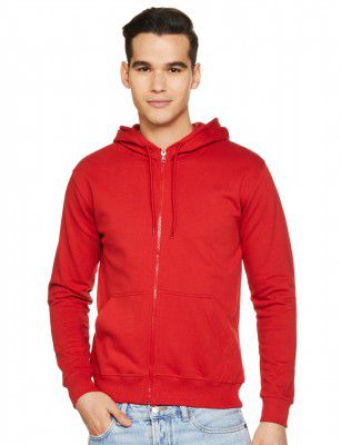 Clotth Theory Oversize Cotton Hooded Neck Loose Hoodies for Men with Zip (CTMHD_006 Cherry S)