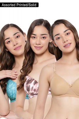 Clovia : Pack of 3 Padded Solid/Printed T-shirt Bras - Assorted