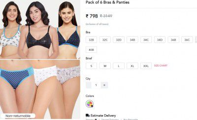 Clovia : Pack of 6 Bras & Panties