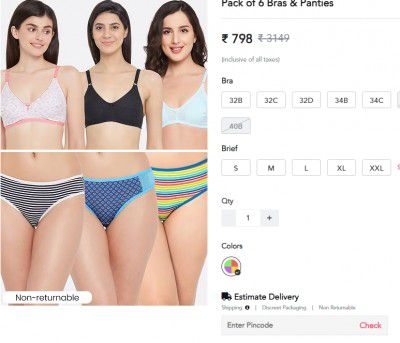 Clovia : Pack of 6 Bras & Panties