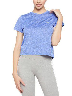 Clovia Women's Comfort Fit Cropped Active T-Shirt in Blue