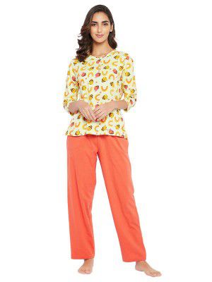 Clovia Women's Cotton Bee Print Top in Mint Green & Chic Basic Pyjama In Green