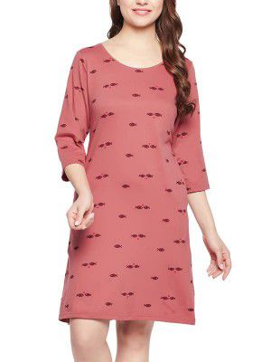 Clovia Women's Cotton Blend Knee Length Short Nightdress Nightgown