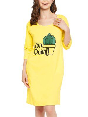 Clovia Women's Cotton Cactus Print Short Night Dress