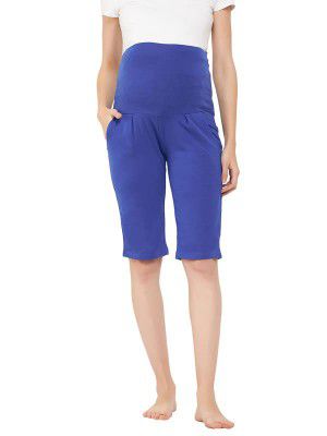 Clovia Women's Cotton Chic Basic Maternity Shorts in Blue