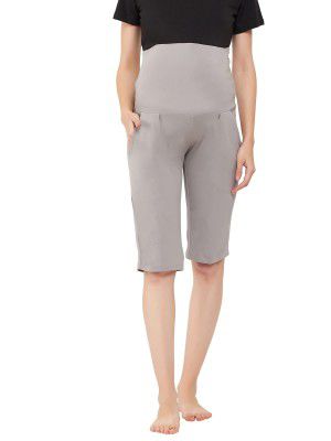 Clovia Women's Cotton Chic Basic Maternity Shorts in Grey