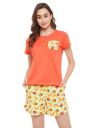 Clovia Women's Cotton Chic Basic Top in Orange & Bee Print Shorts In Orange...